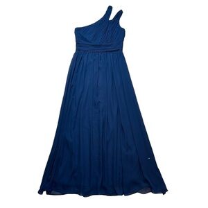 Levkoff Navy Blue Chiffon One Shoulder Full Length Gown US 12
